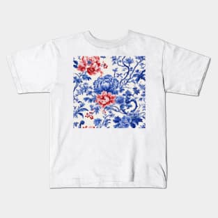 Blue and red French toile de jouy Kids T-Shirt